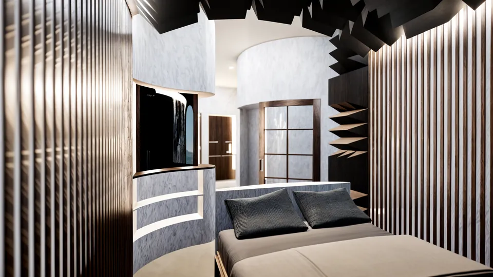 La chambre, entre lames de bois et mousse acoustique