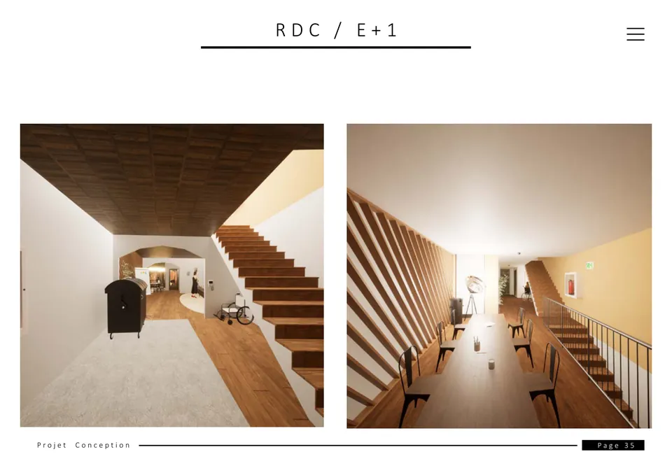Rez-de-chaussée et 1er étage, autour de l'escalier en bois