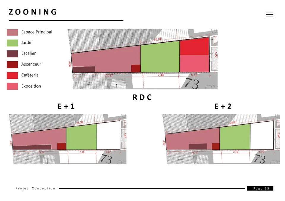 Zoning du rez-de-chaussée et des deux étages