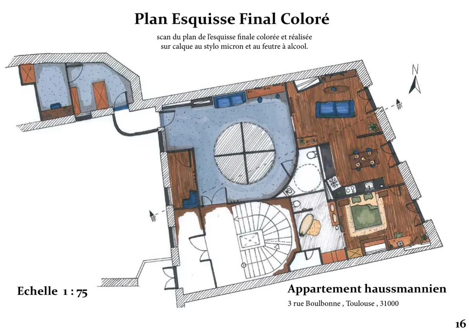 Plan final coloré au feutre à alcool, au 1/75