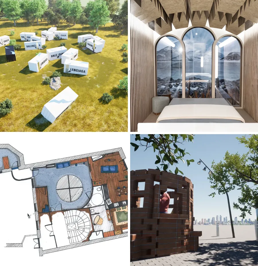 Mosaïque de quatre projets d'études