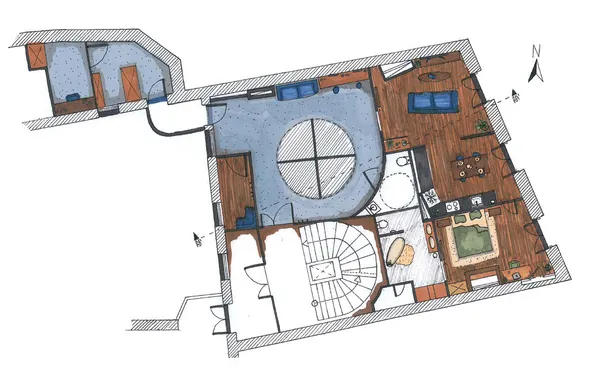 Appartement haussmannien, plan colorié à la main