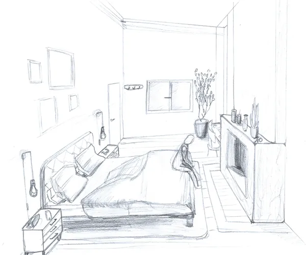 Appartement haussmannien, chambre au crayon